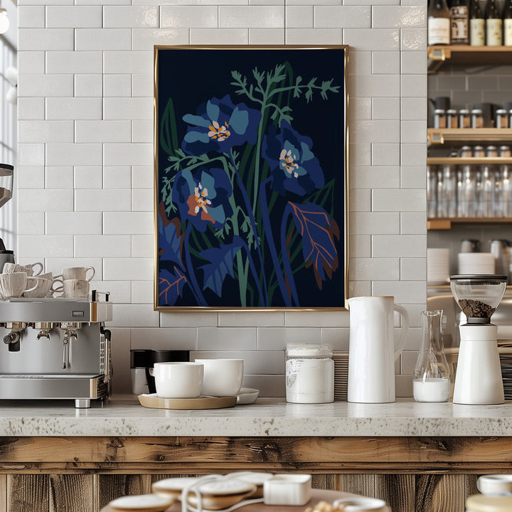 Wild Flowers Dark Midnight - Stretched Canvas, Poster or Fine Art Print I Heart Wall Art