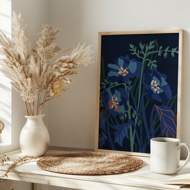 Wild Flowers Dark Midnight - Stretched Canvas, Poster or Fine Art Print I Heart Wall Art