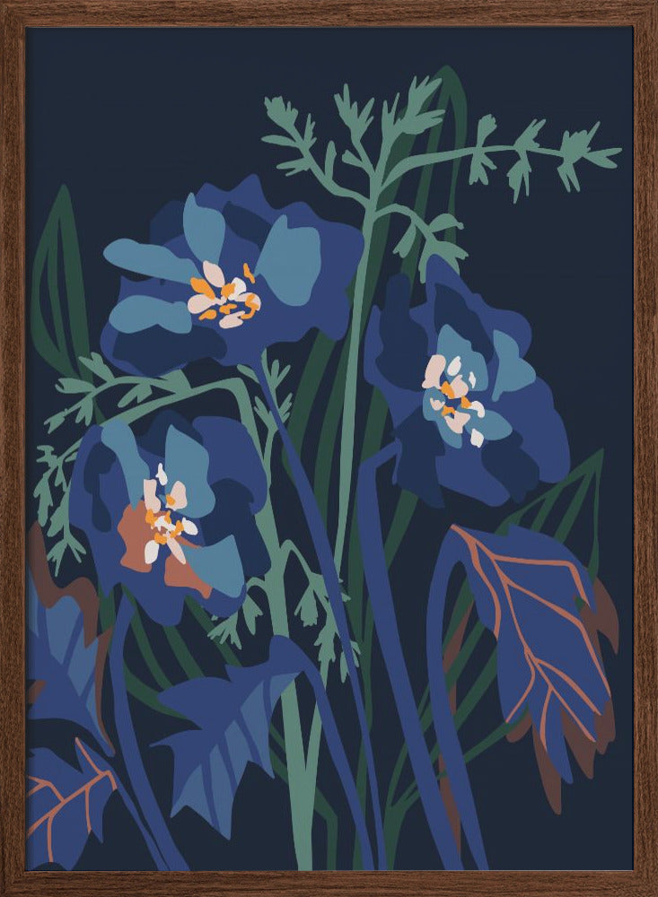 Wild Flowers Dark Midnight - Stretched Canvas, Poster or Fine Art Print I Heart Wall Art