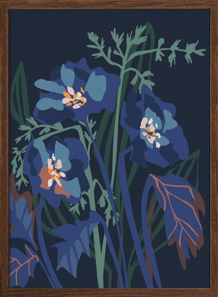 Wild Flowers Dark Midnight - Stretched Canvas, Poster or Fine Art Print I Heart Wall Art