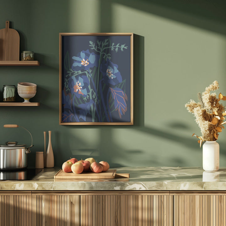 Wild Flowers Dark Midnight - Stretched Canvas, Poster or Fine Art Print I Heart Wall Art