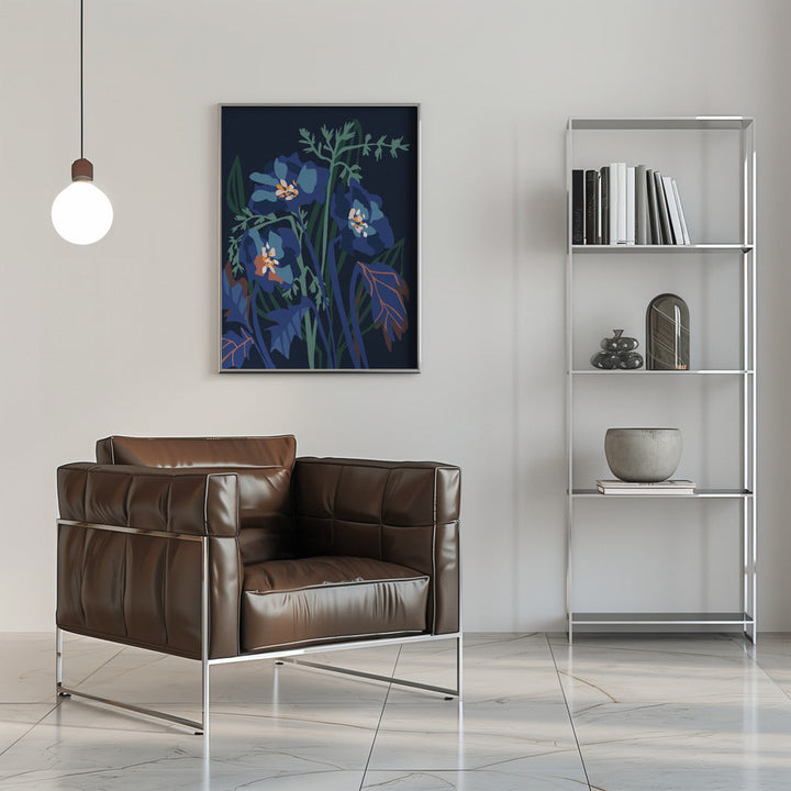Wild Flowers Dark Midnight - Stretched Canvas, Poster or Fine Art Print I Heart Wall Art