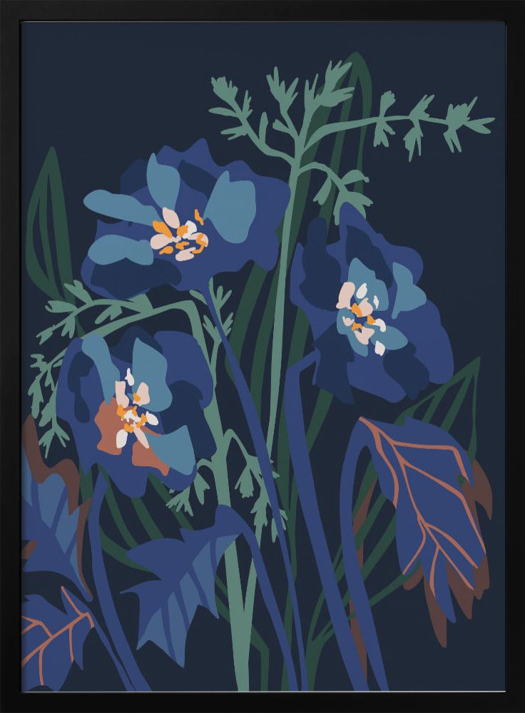 Wild Flowers Dark Midnight - Stretched Canvas, Poster or Fine Art Print I Heart Wall Art