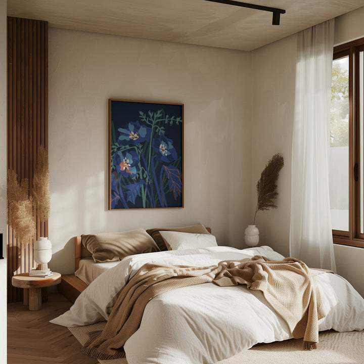 Wild Flowers Dark Midnight - Stretched Canvas, Poster or Fine Art Print I Heart Wall Art