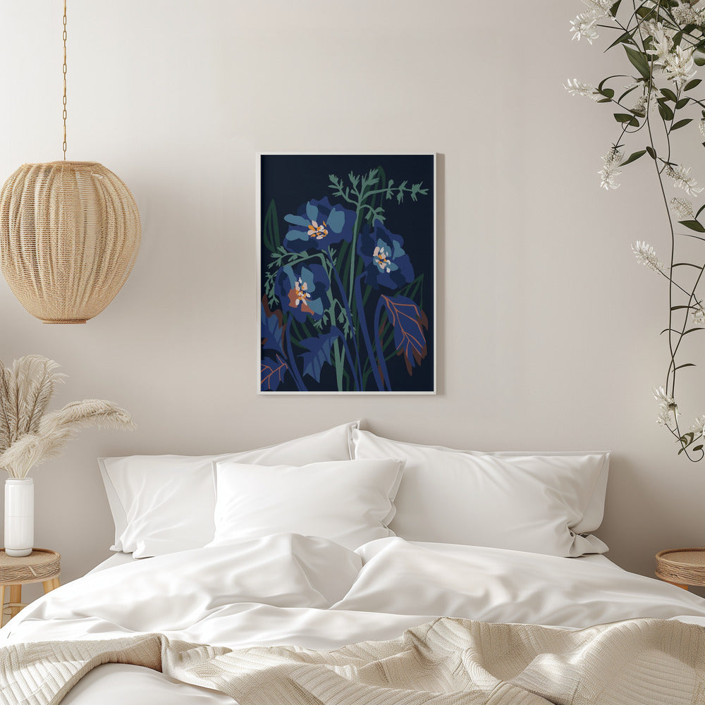 Wild Flowers Dark Midnight - Stretched Canvas, Poster or Fine Art Print I Heart Wall Art