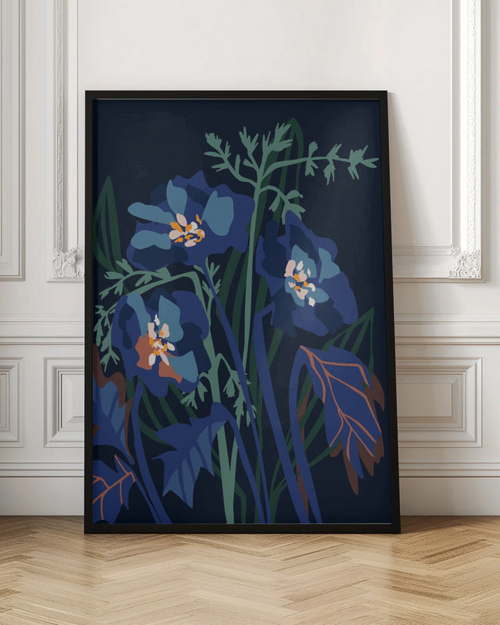 Wild Flowers Dark Midnight - Stretched Canvas, Poster or Fine Art Print I Heart Wall Art