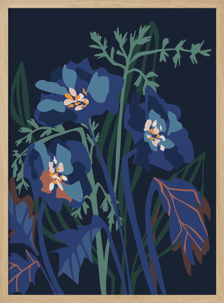 Wild Flowers Dark Midnight - Stretched Canvas, Poster or Fine Art Print I Heart Wall Art