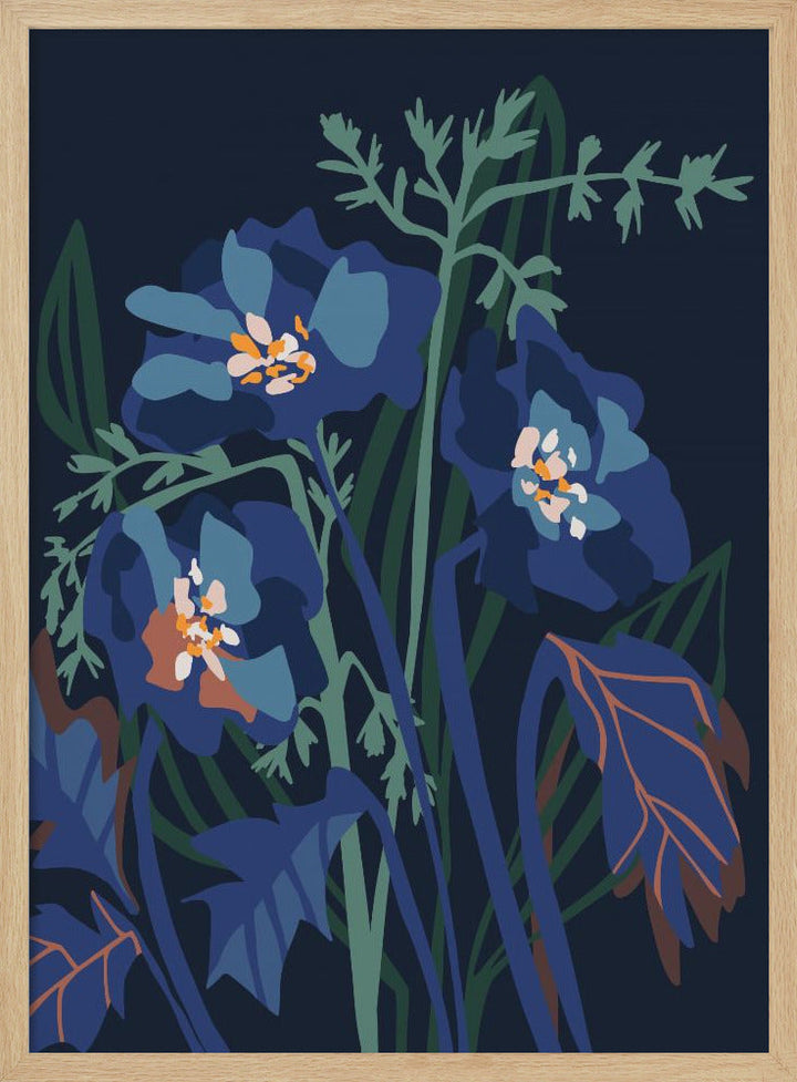 Wild Flowers Dark Midnight - Stretched Canvas, Poster or Fine Art Print I Heart Wall Art