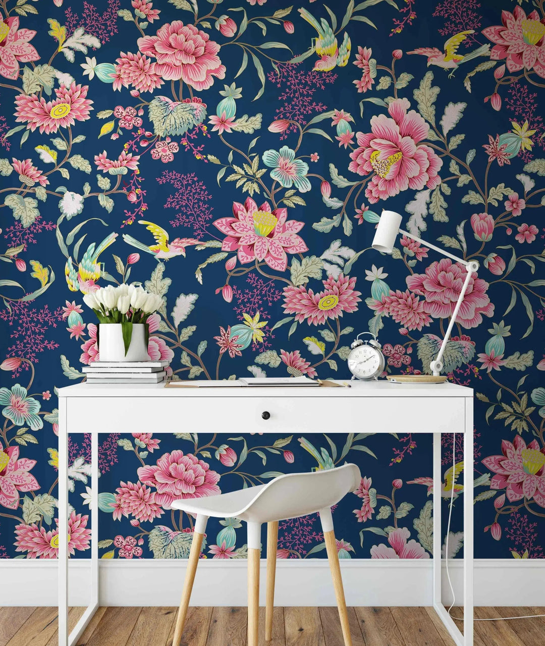 Wild Garden - Bold Blue and Pink Asian Inspired Wallpaper I Heart Wall Art Australia