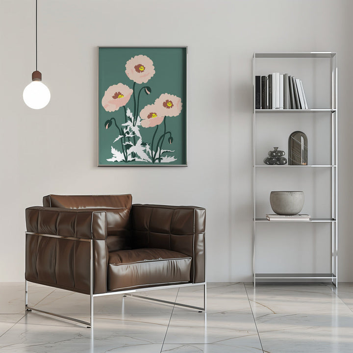 Wild Garden Poppies Green - Stretched Canvas, Poster or Fine Art Print I Heart Wall Art