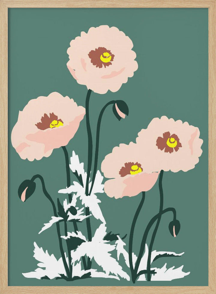 Wild Garden Poppies Green - Stretched Canvas, Poster or Fine Art Print I Heart Wall Art