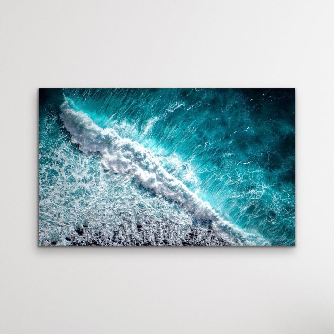 Wild Ocean- Ocean Wave Blue Stretched Canvas Wall Art Print - I Heart Wall Art