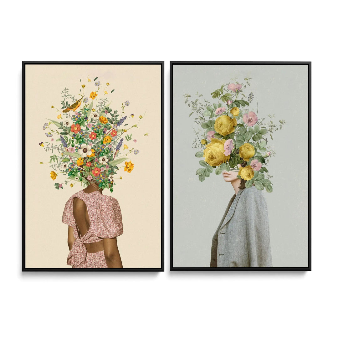 Wildflower bouquet and Yellow bouquet by Frida Floral Studio - Two Piece Stretched Canvas or Art Print Set Diptych I Heart Wall Art Australia 