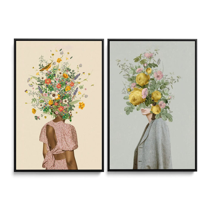 Wildflower bouquet and Yellow bouquet by Frida Floral Studio - Two Piece Stretched Canvas or Art Print Set Diptych I Heart Wall Art Australia 