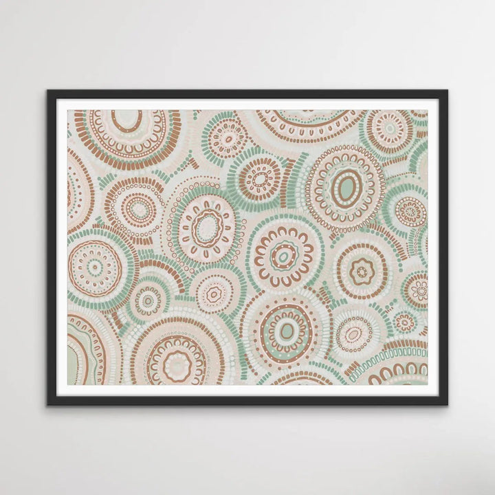 Wildflowers Blooming Gathering - Green  Aboriginal Art Print By Leah Cummins I Heart Wall Art Australia 