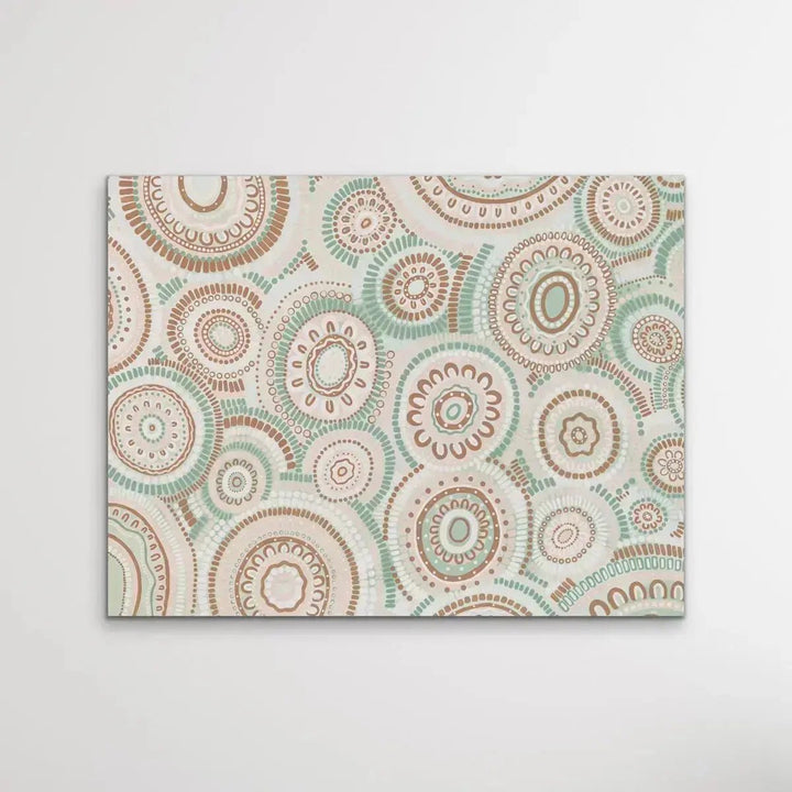 Wildflowers Blooming Gathering - Green Aboriginal Art Print By Leah Cummins - I Heart Wall Art - Poster Print, Canvas Print or Framed Art Print