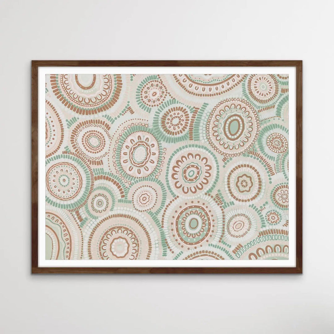 Wildflowers Blooming Gathering - Green  Aboriginal Art Print By Leah Cummins I Heart Wall Art Australia 