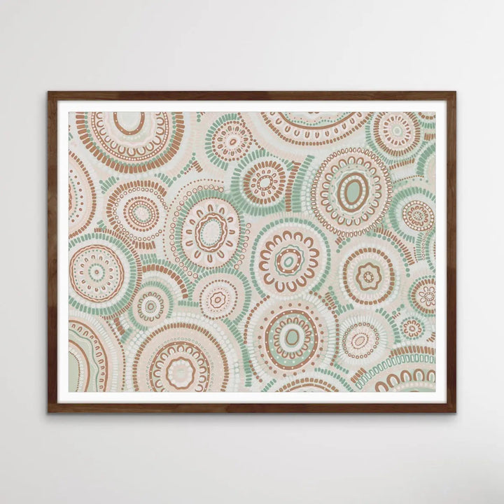 Wildflowers Blooming Gathering - Green  Aboriginal Art Print By Leah Cummins I Heart Wall Art Australia 