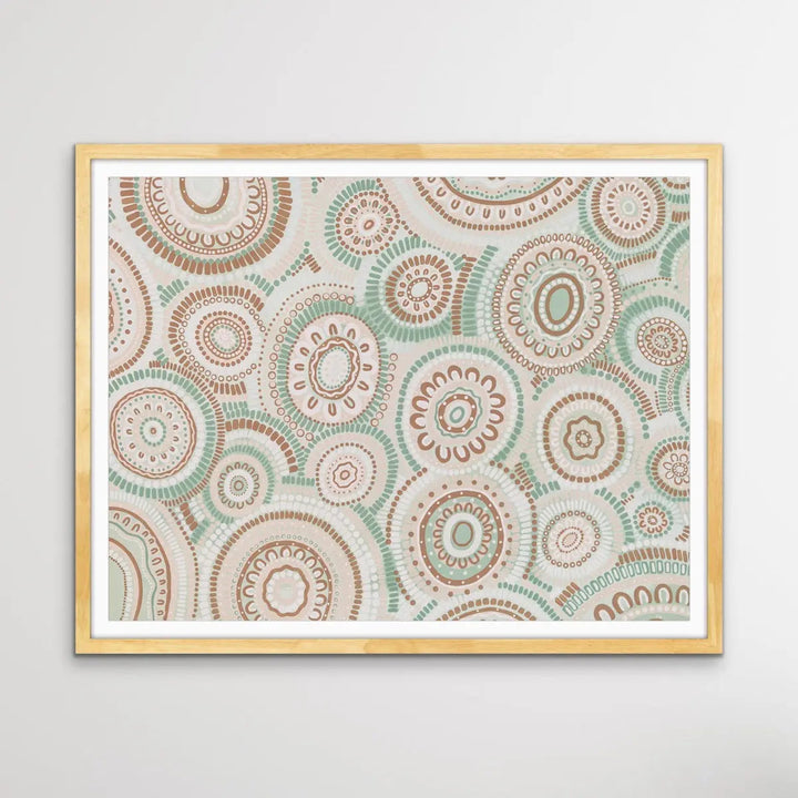 Wildflowers Blooming Gathering - Green  Aboriginal Art Print By Leah Cummins I Heart Wall Art Australia 