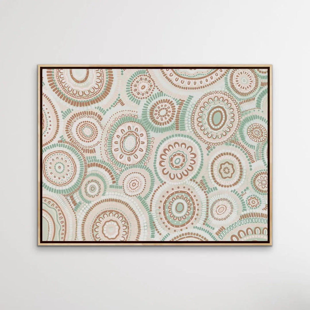 Wildflowers Blooming Gathering - Green  Aboriginal Art Print By Leah Cummins I Heart Wall Art Australia 