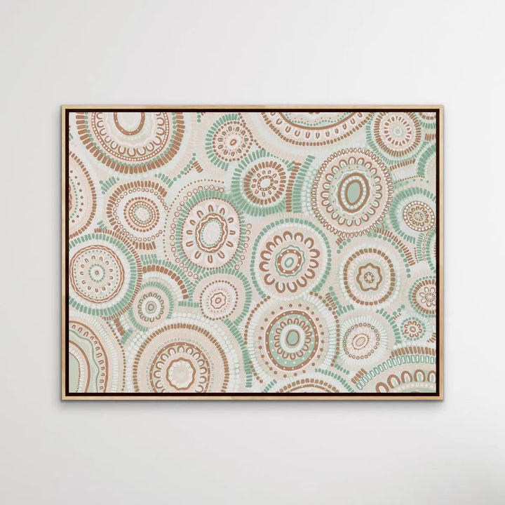 Wildflowers Blooming Gathering - Green  Aboriginal Art Print By Leah Cummins I Heart Wall Art Australia 