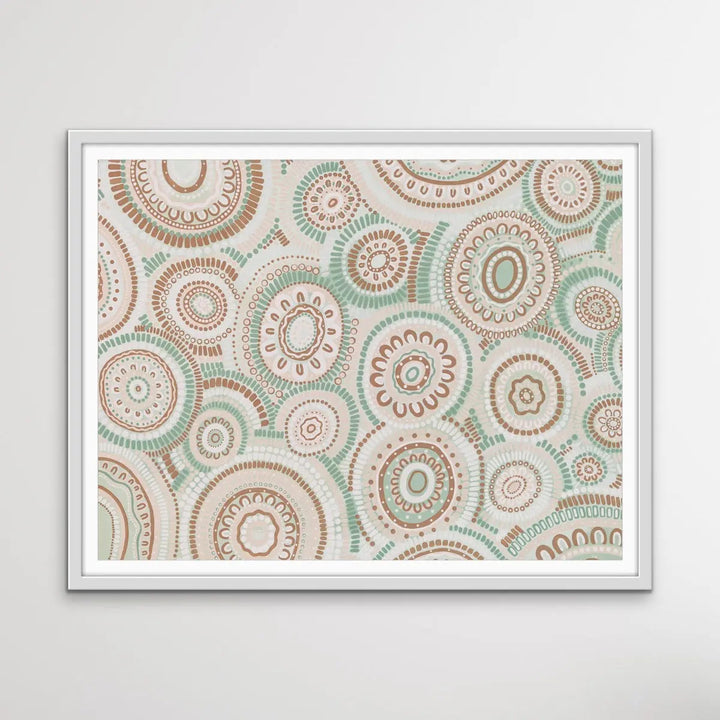 Wildflowers Blooming Gathering - Green  Aboriginal Art Print By Leah Cummins I Heart Wall Art Australia 