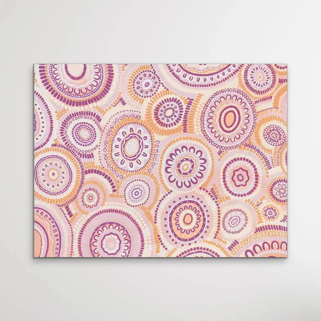 Wildflowers Blooming Gathering - Original  Aboriginal Art Print By Leah Cummins I Heart Wall Art Australia 