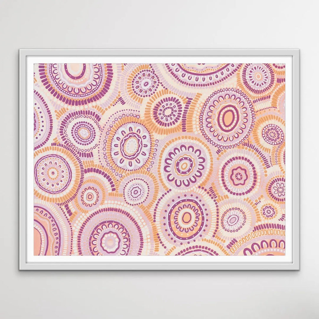 Wildflowers Blooming Gathering - Original  Aboriginal Art Print By Leah Cummins I Heart Wall Art Australia 