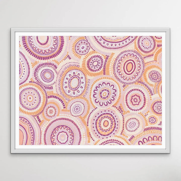 Wildflowers Blooming Gathering - Original  Aboriginal Art Print By Leah Cummins I Heart Wall Art Australia 