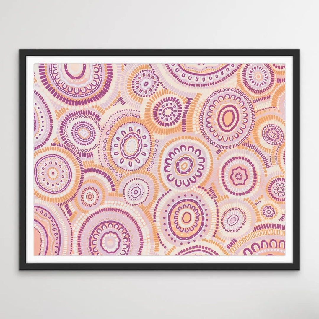 Wildflowers Blooming Gathering - Original  Aboriginal Art Print By Leah Cummins I Heart Wall Art Australia 