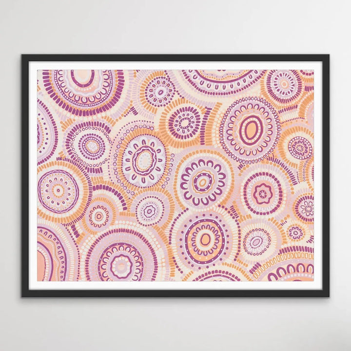Wildflowers Blooming Gathering - Original  Aboriginal Art Print By Leah Cummins I Heart Wall Art Australia 