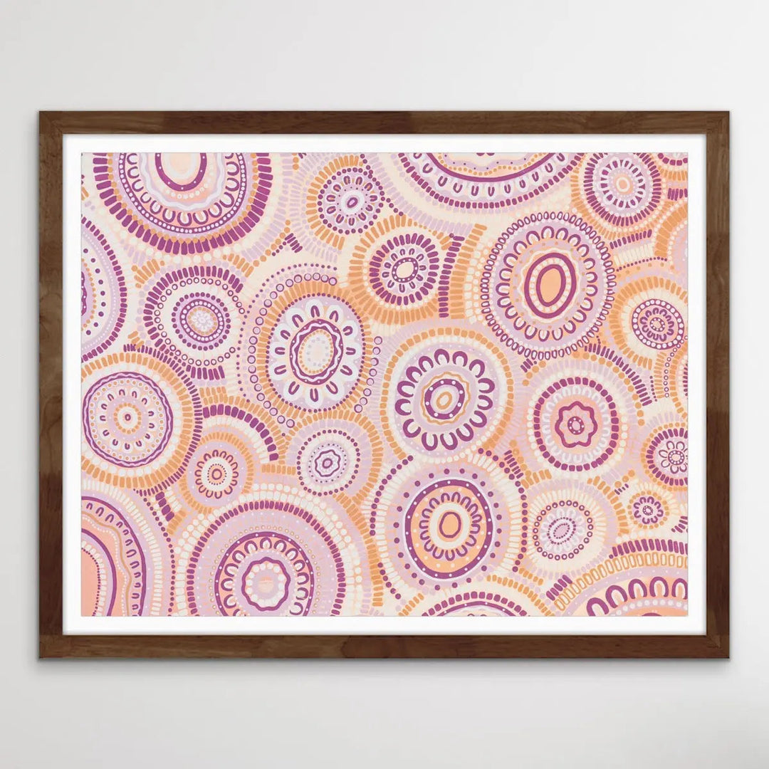 Wildflowers Blooming Gathering - Original  Aboriginal Art Print By Leah Cummins I Heart Wall Art Australia 