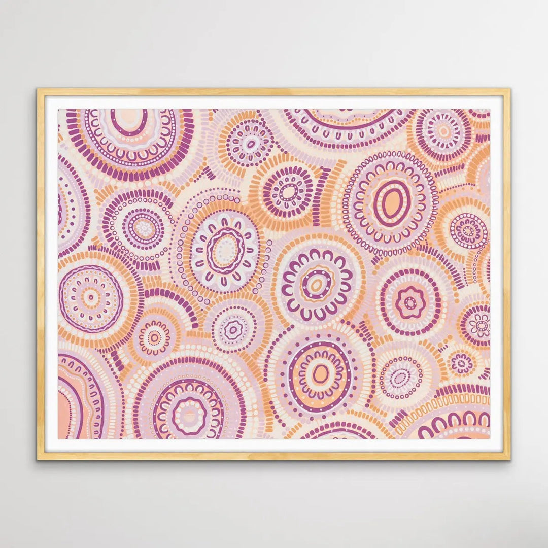 Wildflowers Blooming Gathering - Original  Aboriginal Art Print By Leah Cummins I Heart Wall Art Australia 