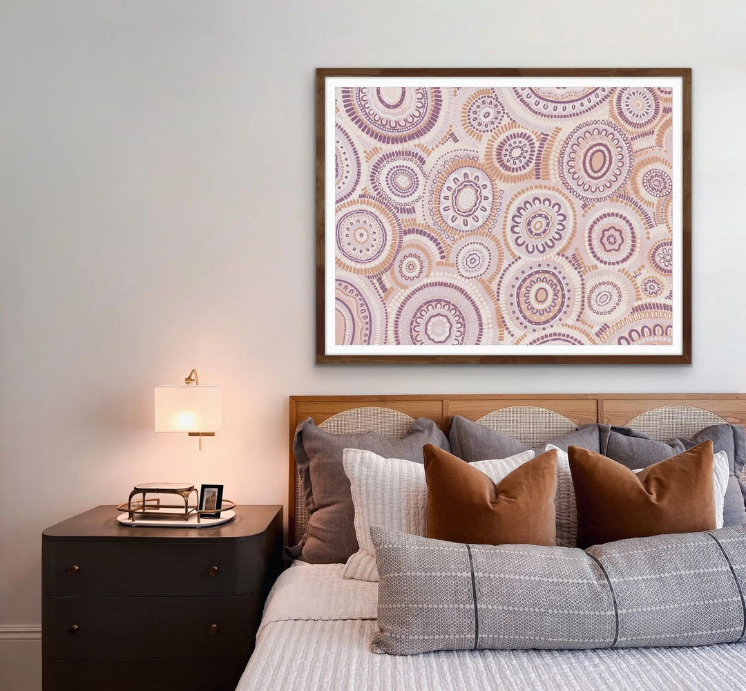 Wildflowers Blooming Gathering - Soft Purple-  Aboriginal Art Print By Leah Cummins I Heart Wall Art Australia 