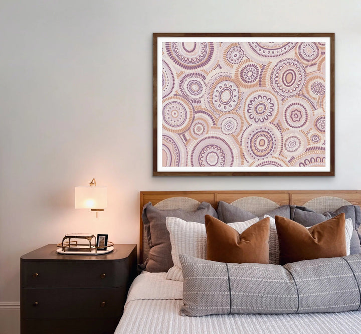 Wildflowers Blooming Gathering - Soft Purple-  Aboriginal Art Print By Leah Cummins I Heart Wall Art Australia 