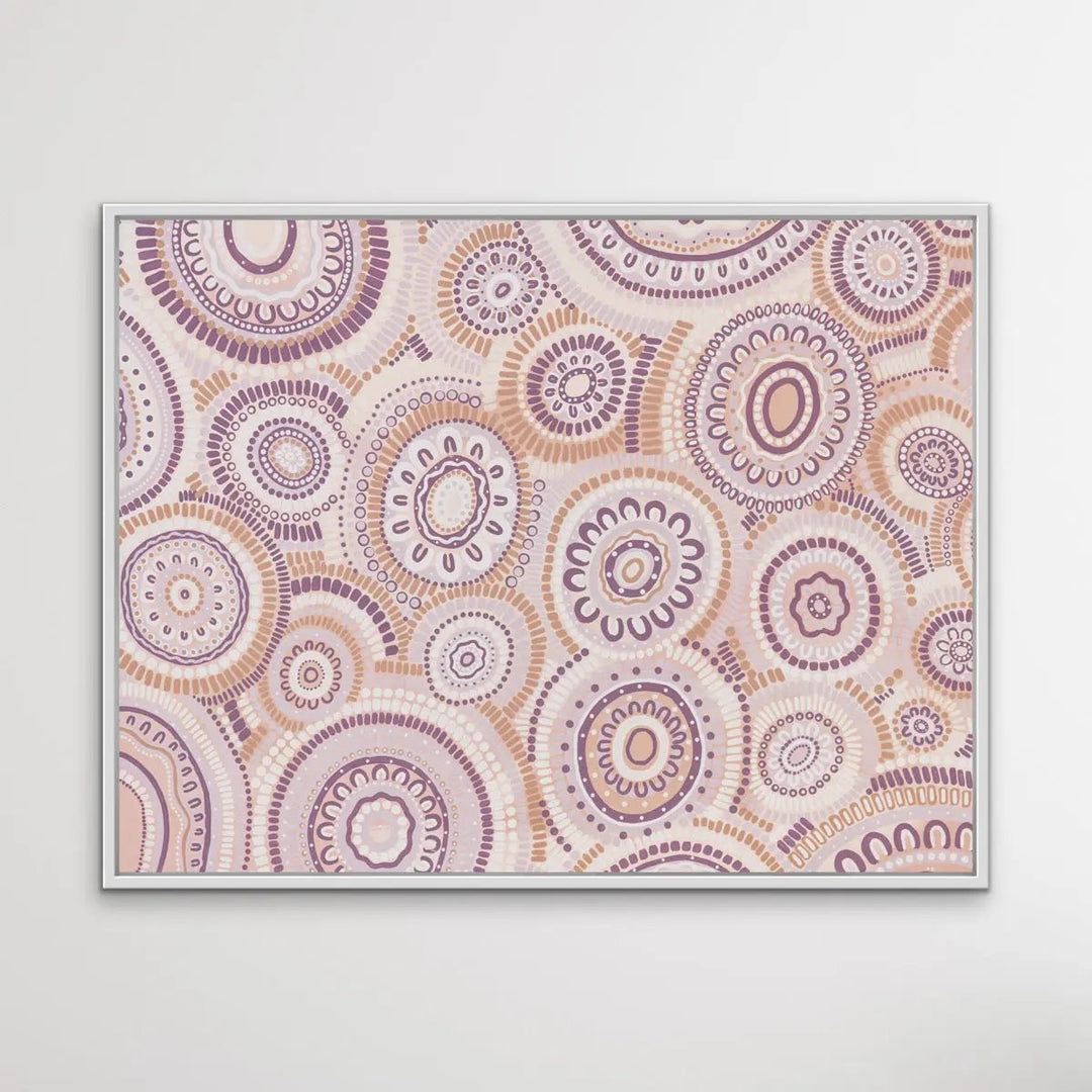 Wildflowers Blooming Gathering - Soft Purple-  Aboriginal Art Print By Leah Cummins I Heart Wall Art Australia 