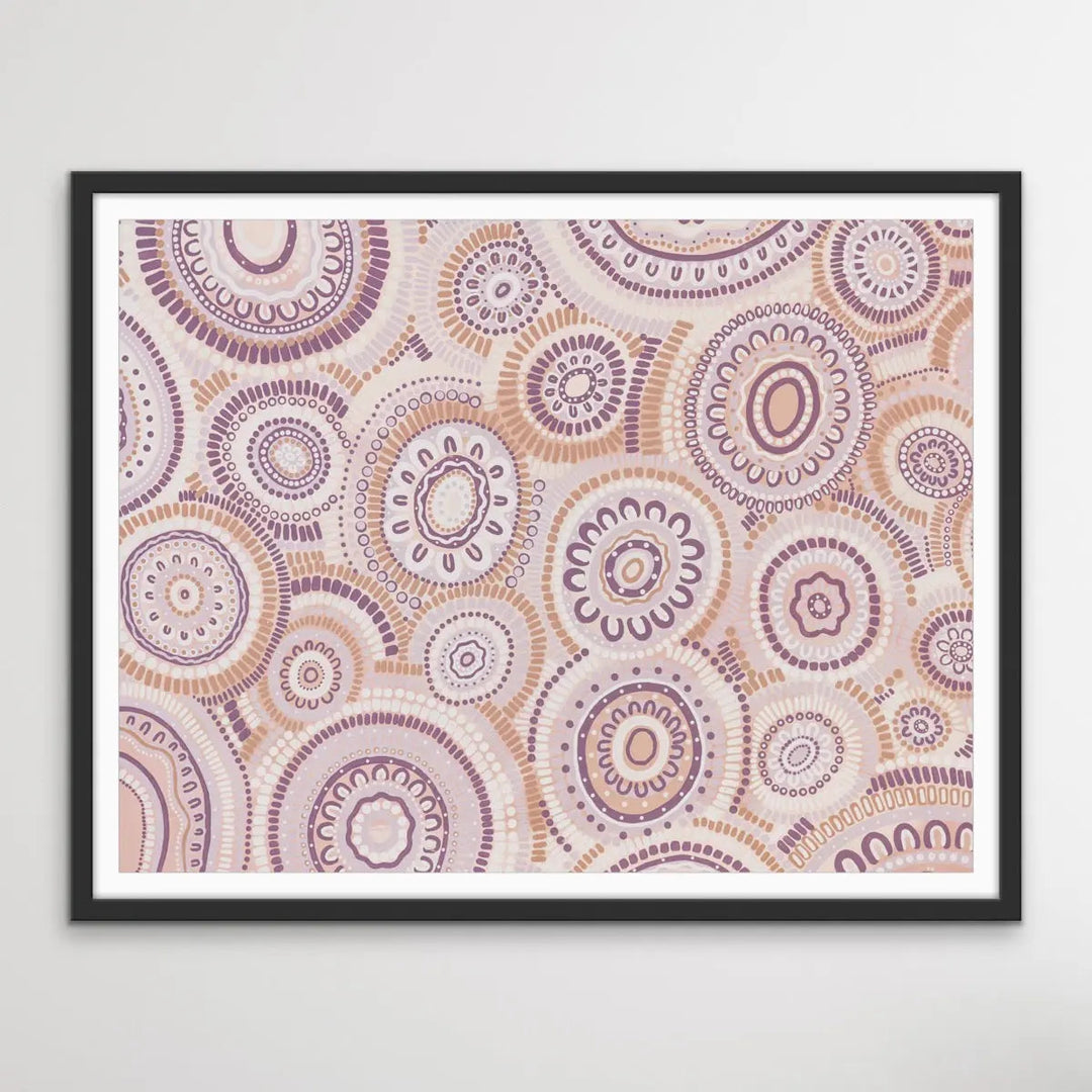 Wildflowers Blooming Gathering - Soft Purple-  Aboriginal Art Print By Leah Cummins I Heart Wall Art Australia 