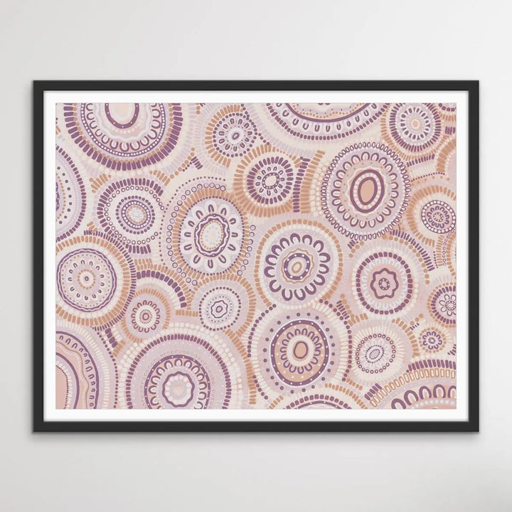 Wildflowers Blooming Gathering - Soft Purple-  Aboriginal Art Print By Leah Cummins I Heart Wall Art Australia 