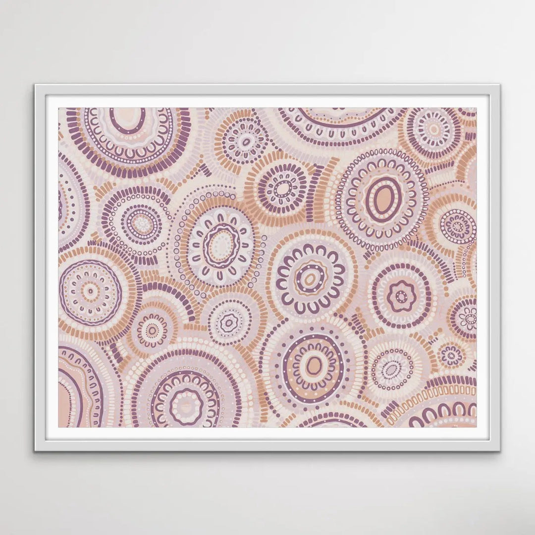 Wildflowers Blooming Gathering - Soft Purple-  Aboriginal Art Print By Leah Cummins I Heart Wall Art Australia 