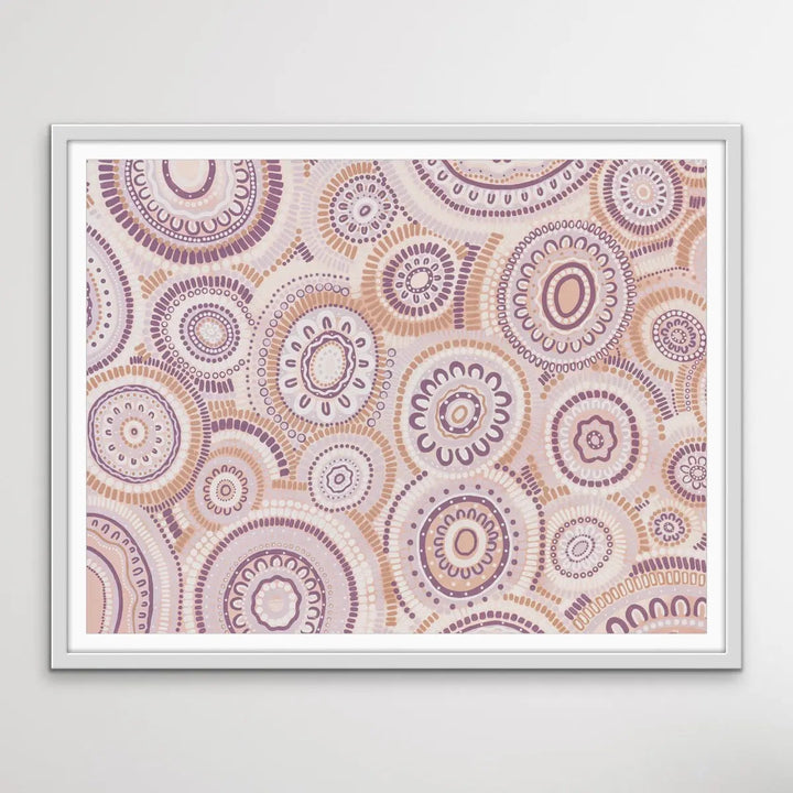 Wildflowers Blooming Gathering - Soft Purple-  Aboriginal Art Print By Leah Cummins I Heart Wall Art Australia 