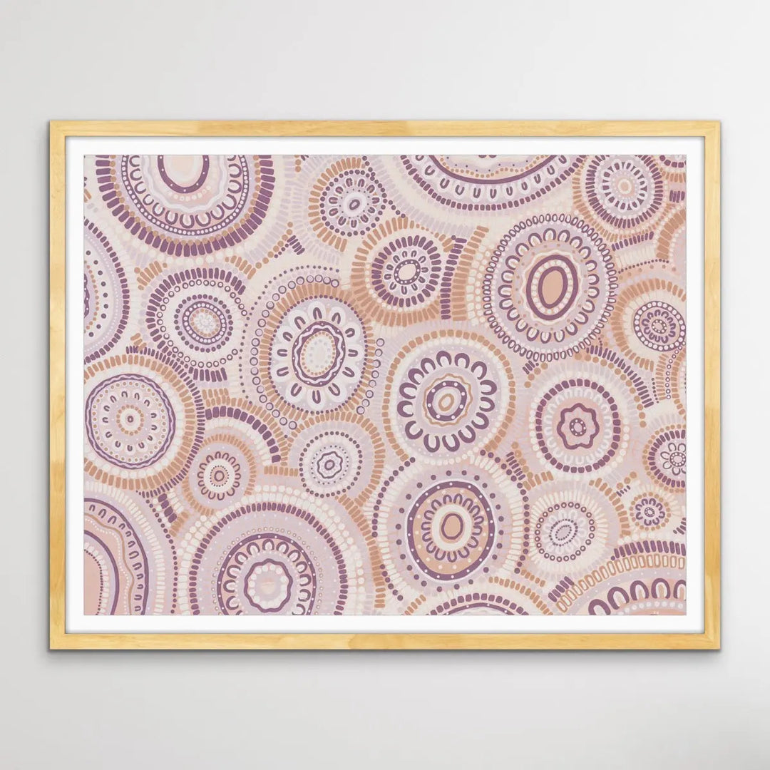 Wildflowers Blooming Gathering - Soft Purple-  Aboriginal Art Print By Leah Cummins I Heart Wall Art Australia 