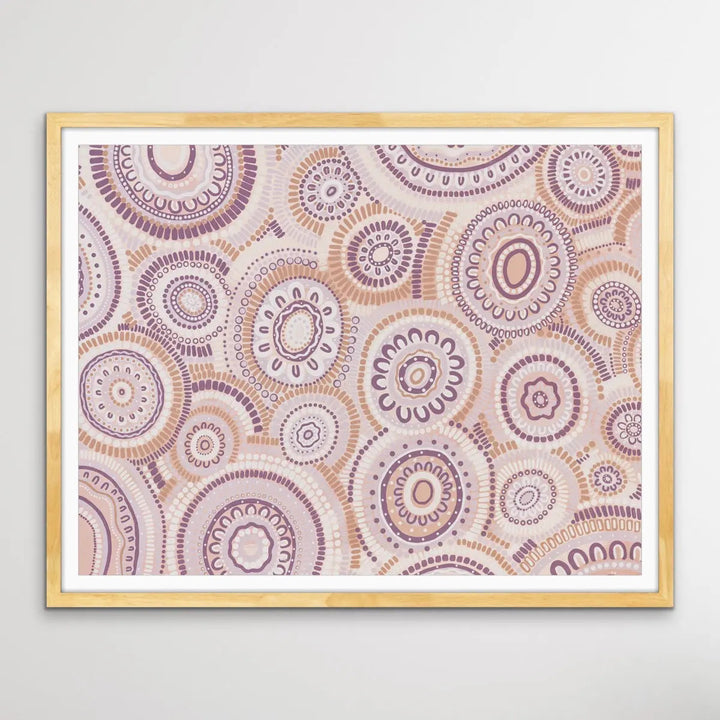Wildflowers Blooming Gathering - Soft Purple-  Aboriginal Art Print By Leah Cummins I Heart Wall Art Australia 