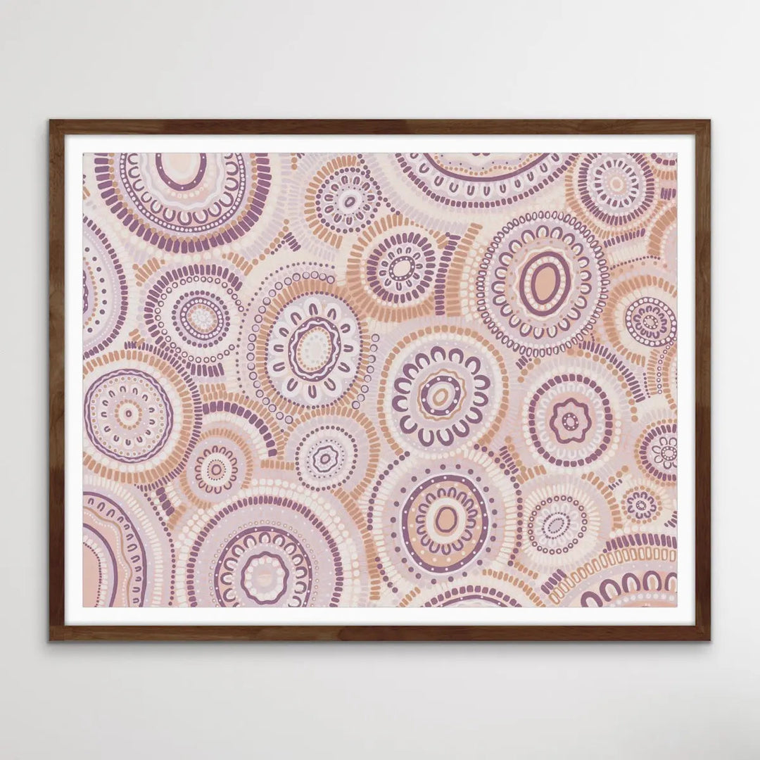 Wildflowers Blooming Gathering - Soft Purple-  Aboriginal Art Print By Leah Cummins I Heart Wall Art Australia 