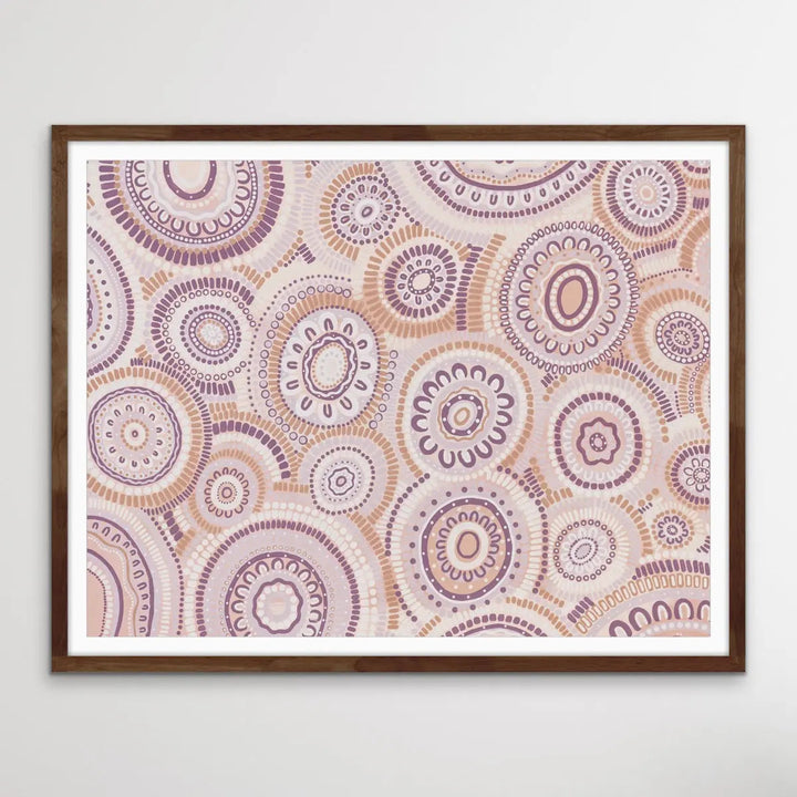 Wildflowers Blooming Gathering - Soft Purple-  Aboriginal Art Print By Leah Cummins I Heart Wall Art Australia 