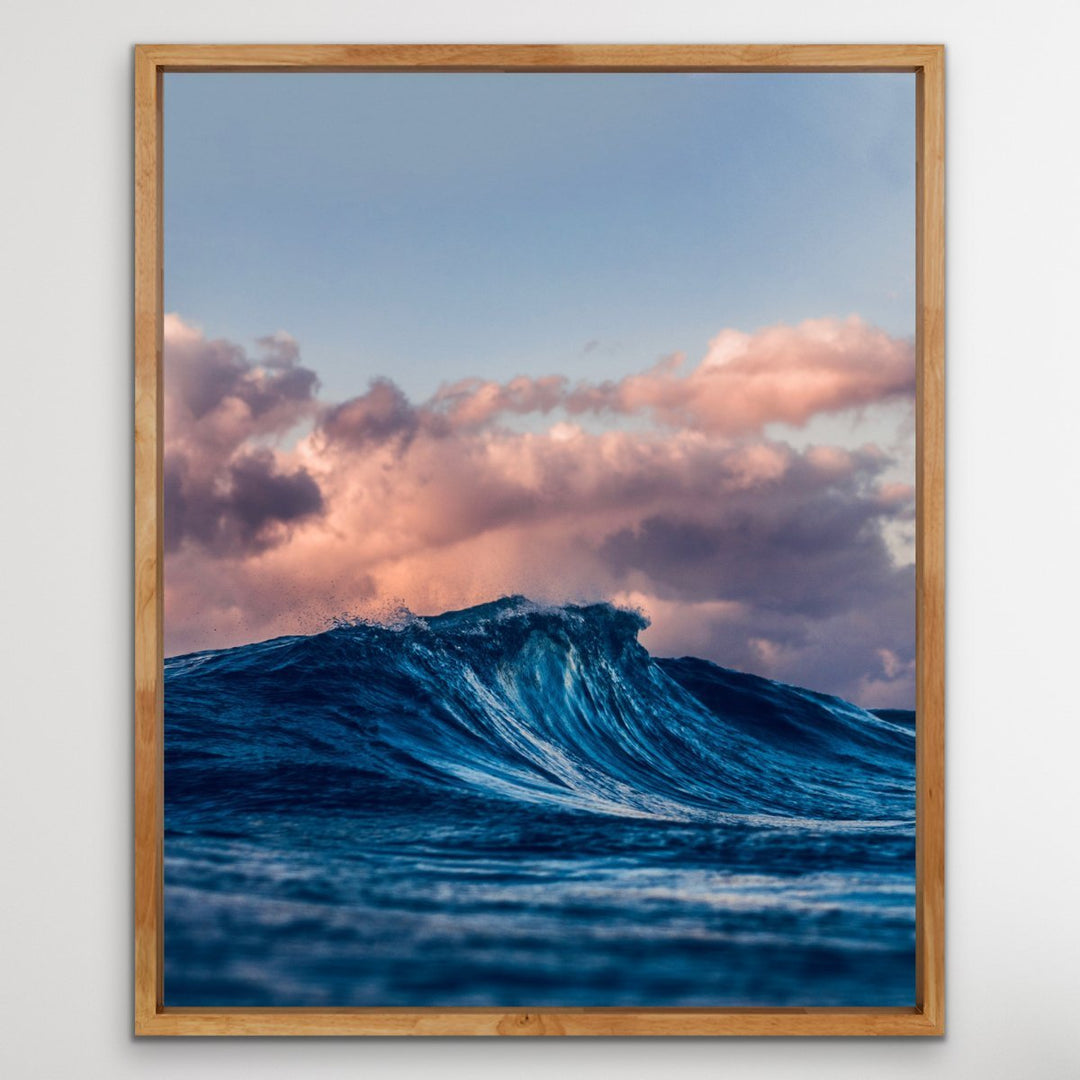 Winter Wave - Blue and Pink Rolling Wave Photographic Art Print Canvas Art - I Heart Wall Art