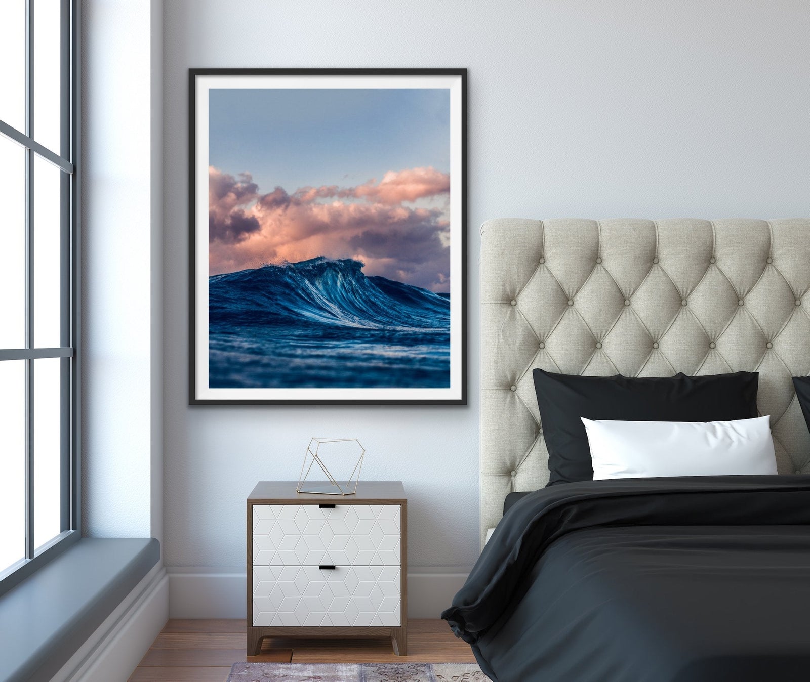 Winter Wave - Blue and Pink Rolling Wave Photographic Art Print Canvas Art - I Heart Wall Art