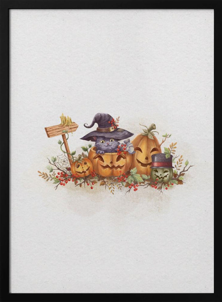 Witch Cat In the Halloween - Stretched Canvas, Poster or Fine Art Print I Heart Wall Art