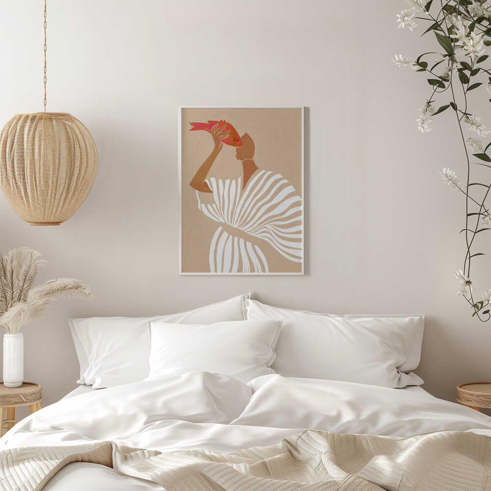 Woman Admires Fish - Stretched Canvas, Poster or Fine Art Print - I Heart Wall Art - Poster Print, Canvas Print or Framed Art Print