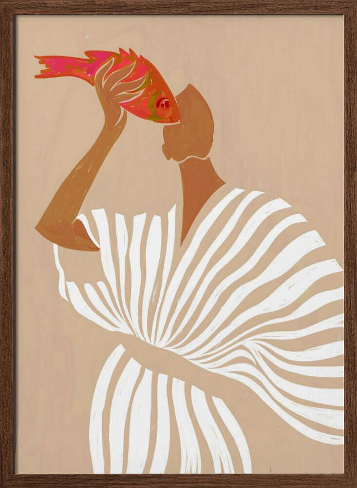 Woman Admires Fish - Stretched Canvas, Poster or Fine Art Print - I Heart Wall Art - Poster Print, Canvas Print or Framed Art Print
