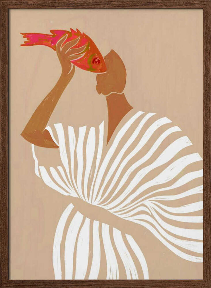 Woman Admires Fish - Stretched Canvas, Poster or Fine Art Print - I Heart Wall Art - Poster Print, Canvas Print or Framed Art Print